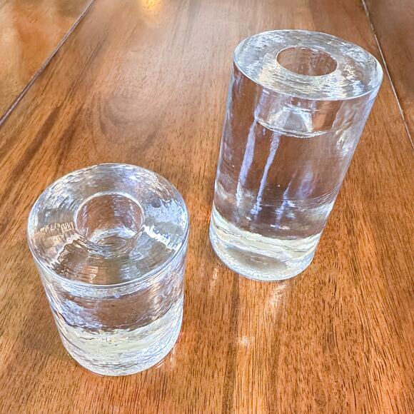 Recycled Glass Taper Candle Holders Made in Thailand Ice Glass Round Cylinder x2 - Picture 3 of 13